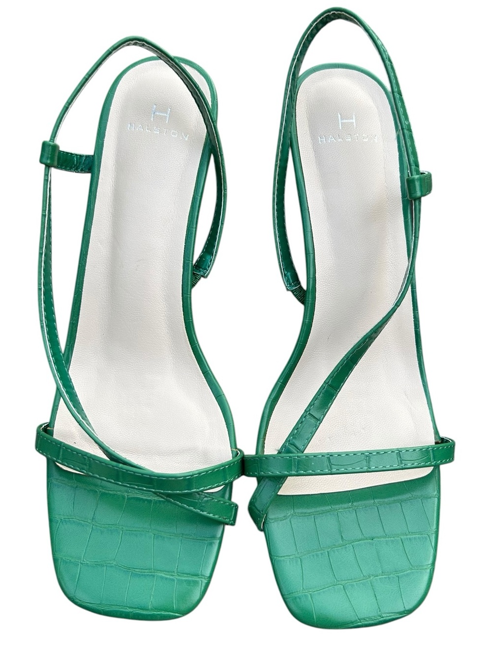 H by Halston Croc Embossed Sandals 9 Square Toe Strappy Reaort Minimalist